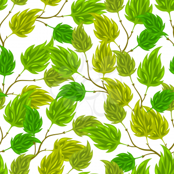 Seamless nature pattern with stylized green leaves. Background for textile printing and packaging paper.