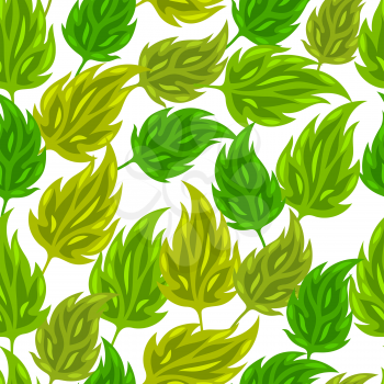 Seamless nature pattern with stylized green leaves. Background for textile printing and packaging paper.