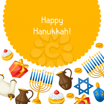 Jewish Hanukkah celebration card with holiday objects.