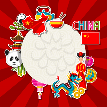 China background design. Chinese sticker symbols and objects.