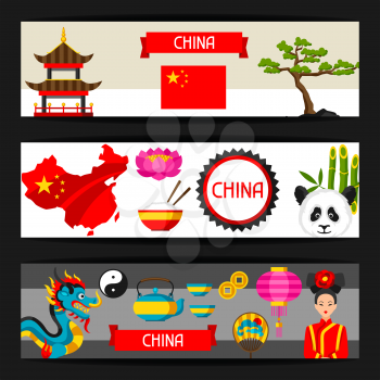 China banners design. Chinese symbols and objects.