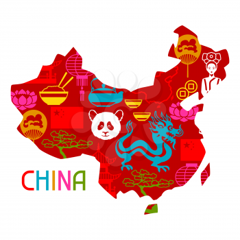 China map design. Chinese symbols and objects.