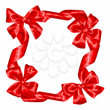Frame with red satin gift bows and ribbons.