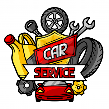 Car repair concept with service objects and items.