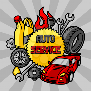 Car repair concept with service objects and items.