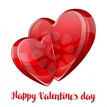 Happy Valentine day greeting card with two crossed hearts.