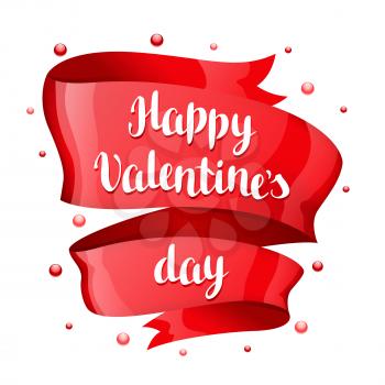 Happy Valentine day greeting card with Red shiny ribbon.