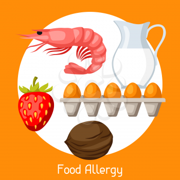 Food allergy. Vector illustration for medical websites advertising medications.