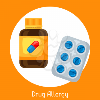 Drug allergy. Vector illustration for medical websites advertising medications.