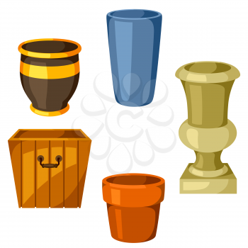 Garden pots. Set of various color flowerpots.
