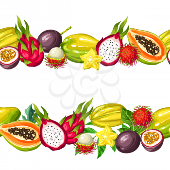Seamless border with exotic tropical fruits. Illustration of asian plants.