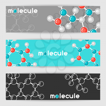 Banners with molecular structure. Abstract molecules in flat style.