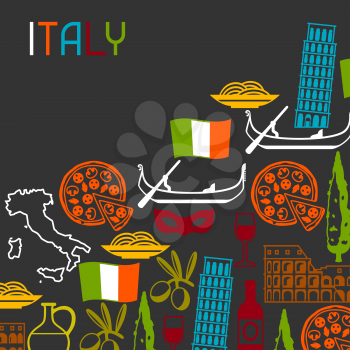 Italy background design. Italian symbols and objects.