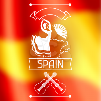 Traditional spanish flamenco. Spain background design on blurred flag.