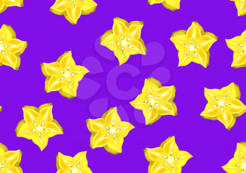 Seamless pattern with star fruit carambola. Illustration of tropical plant.