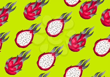 Seamless pattern with dragon fruits. Illustration of tropical plant.