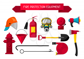 Set of firefighting items. Fire protection equipment.