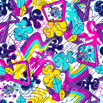 Trendy colorful seamless pattern. Abstract modern color elements in graffiti style.