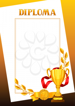 Diploma with realistic gold awards. Certificate for sports or corporate competitions.