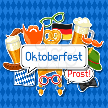 Oktoberfest card with photo booth stickers. Design for festival and party.