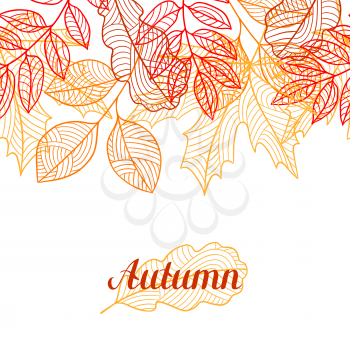 Seamless floral border with stylized autumn foliage. Falling leaves.