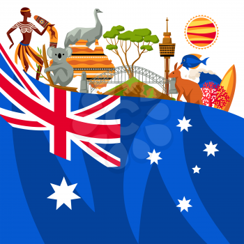 Australia background design. Australian traditional symbols and objects.