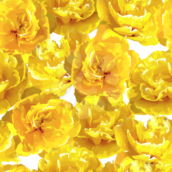 Seamless pattern with fluffy yellow tulips. Beautiful realistic flowers and buds.