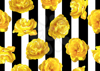 Seamless pattern with fluffy yellow tulips. Beautiful realistic flowers and buds.