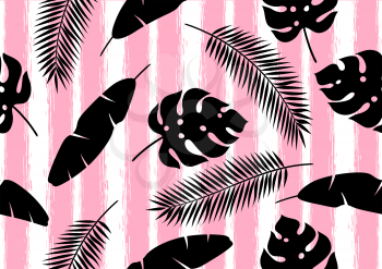 Seamless pattern with tropical palm leaves. Exotic tropical plants. Illustration of jungle nature.