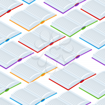 Seamless pattern with isometric books. Education or bookstore background in flat design style.