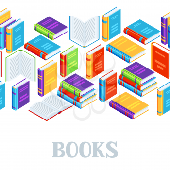 Seamless pattern with isometric books. Education or bookstore background in flat design style.