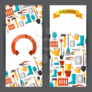 Banners with garden tools and icons. All for gardening business illustration.