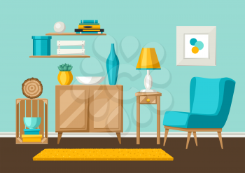 Interior living room. Furniture and home decor. Illustration in flat style.
