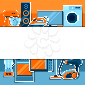 Background with home appliances. Household items for sale and shopping advertising poster.