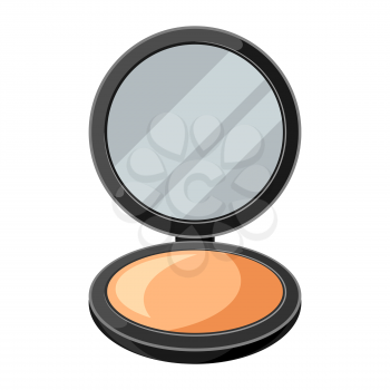 Open powder compact or make up. Illustration of object on white background in flat design style.