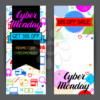 Cyber monday sale banners. Online shopping and marketing advertising concept.