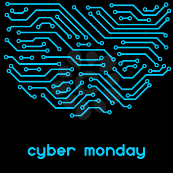 Cyber monday sale background. Online shopping and marketing advertising concept. Pattern of microchip elements.