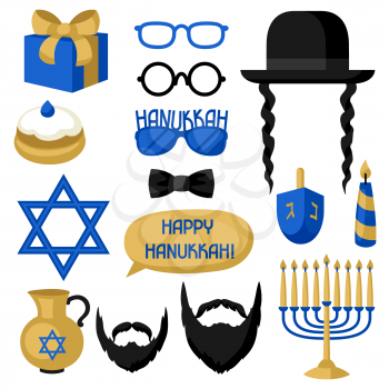 Happy Hanukkah photo booth stickers. Accessories for festival and party.