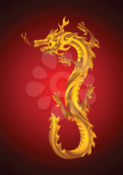 Illustration of Chinese dragon. Mascot or tattoo. Traditional China symbol. Asian mythological golden animal.