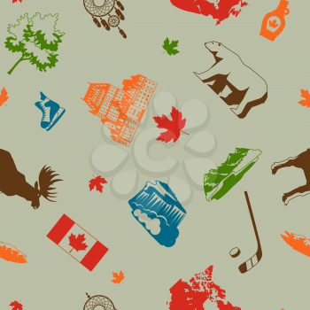 Canada seamless pattern. Canadian traditional symbols and attractions.