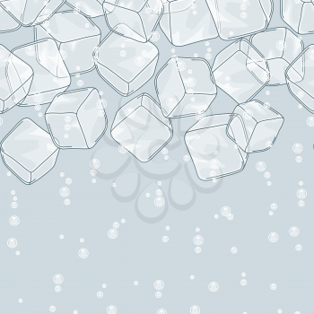 Ice cubes and soda bubbles seamless pattern. Stylized illustration water, cocktails or fizzy drinks.