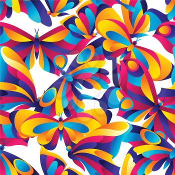 Seamless pattern with butterflies. Colorful bright abstract insects.