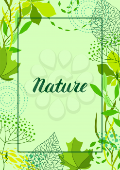 Frame of stylized green leaves for greeting cards. Nature illustration.