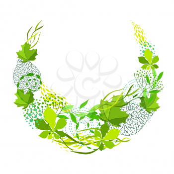 Frame of stylized green leaves for greeting cards. Nature illustration.