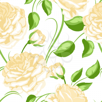 Seamless pattern with yellow roses. Beautiful decorative flowers, buds and leaves.