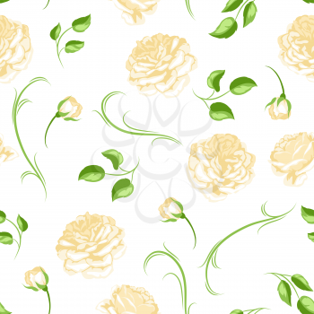 Seamless pattern with yellow roses. Beautiful decorative flowers, buds and leaves.