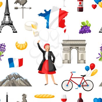France seamless pattern. French traditional symbols and objects.