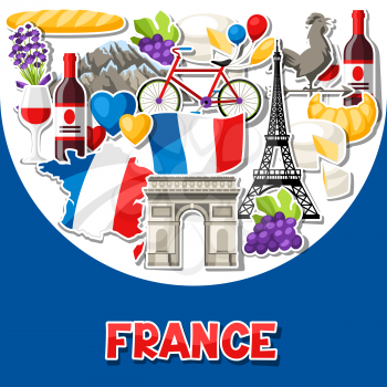 France background design. French traditional sticker symbols and objects.