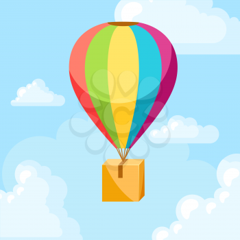 Hot air balloon with delivery box. Conceptual illustration of shipping goods by air.
