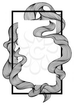 Frame with wave line curls. Monochrome stripes black and white texture.